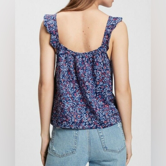 GAP Factory Flutter Sleeve Print Tank Top in Blue Floral Size Small - Picture 2 of 12